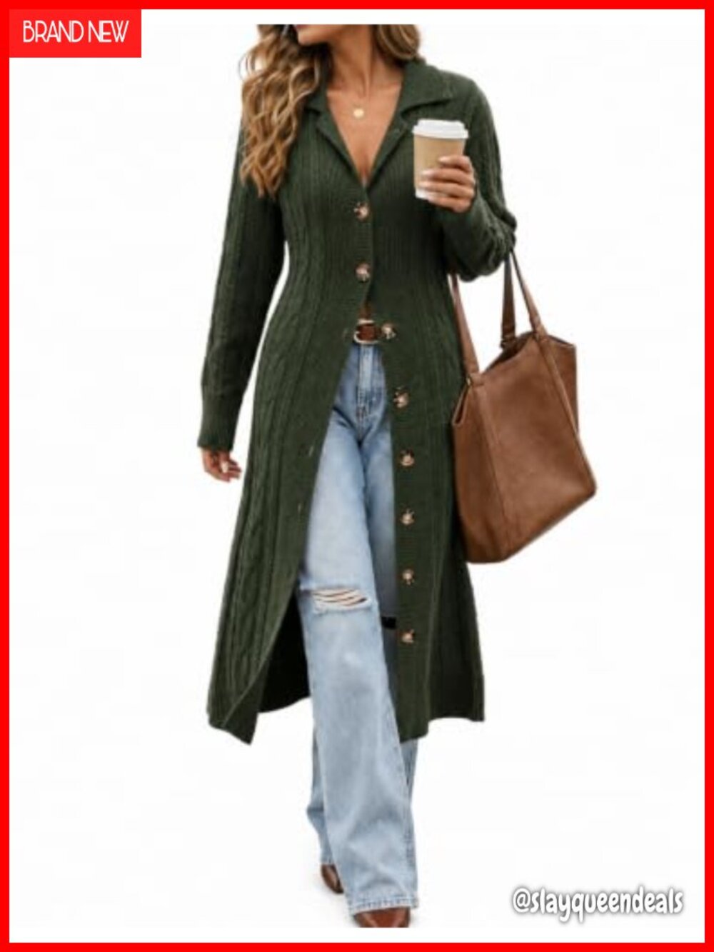 Womens Long Cardigan Sweater Button Midi Sweater Dress Chunky Cable Knit A-Line
